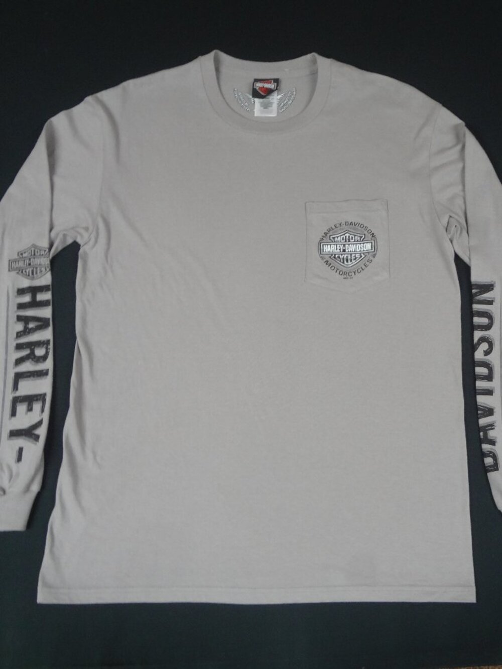 HARLEY-DAVIDSON MOTORCYCLES SLEEVE LOGO LIGHT GRAY LONG SLEEVE LARGE SHIRT L561
